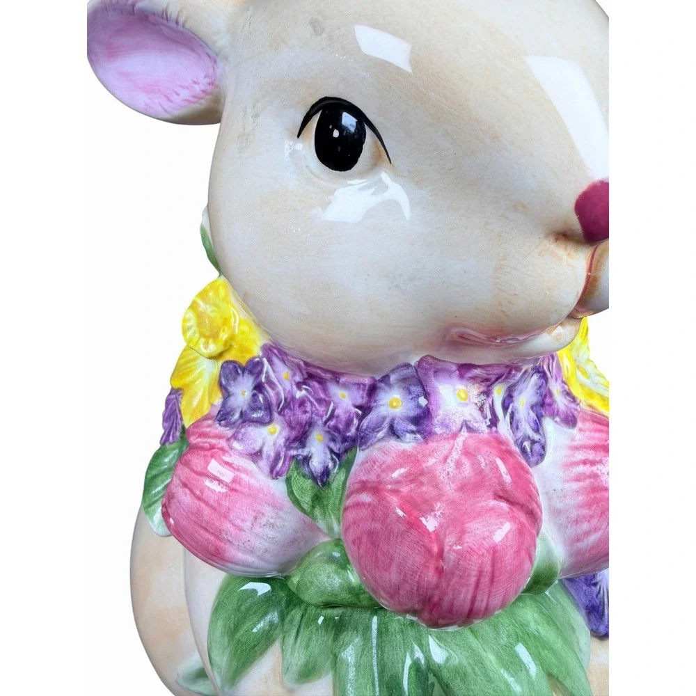 Harry & David Easter Bunny Cookie Jar Floral Rabbit Ceramic Canister Spring